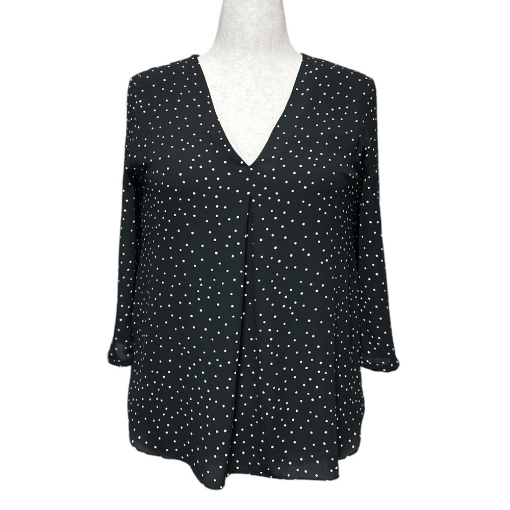 WHBM Black & White Polka Dot 3/4 Sleeve Blouse Top Size 10